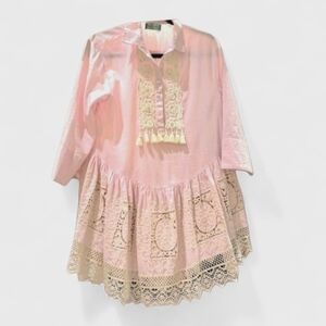 Antica Sartoria Tunic Dress Pink/White Lace Sequins Pompoms!